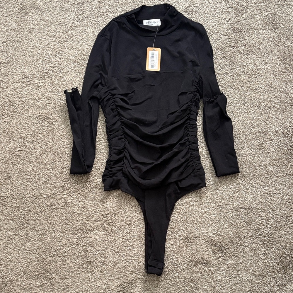 Vestique Black Ruched Bodysuit
